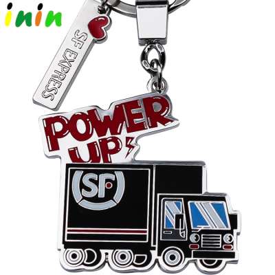 Customized zinc alloy hard enamel silver plated company car keychain