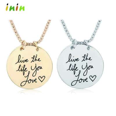 Custom gold color round metal pendant, engraved logo pendant for gift