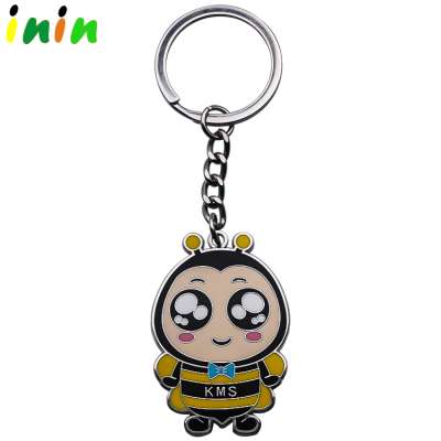 Custom metal silver plating bee cartoon hard enamel key chain